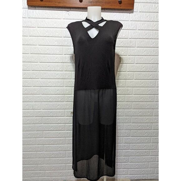 Cha Cha Vente Women's Black Sheer Bottom Sleeveless Knit Tunic Top Medium - Picture 1 of 5